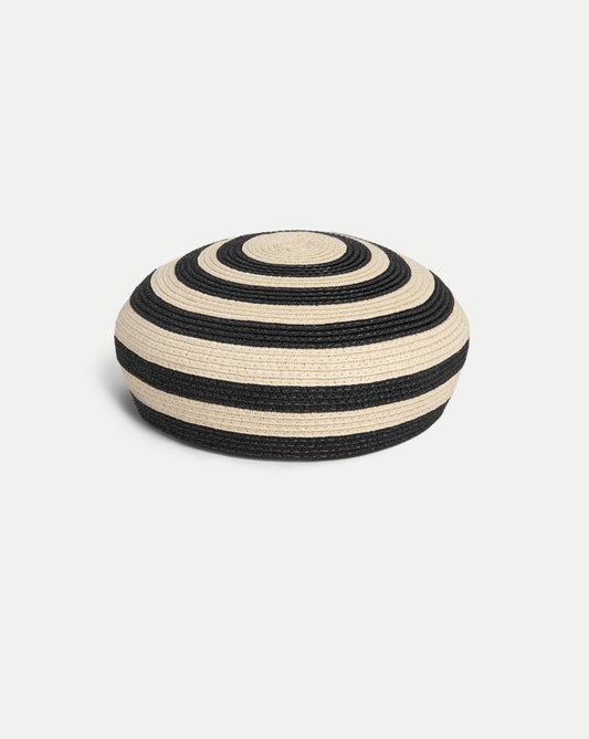 Veronica Beard | Le Jeanne Stripe Raffia Hat in Black Black/White