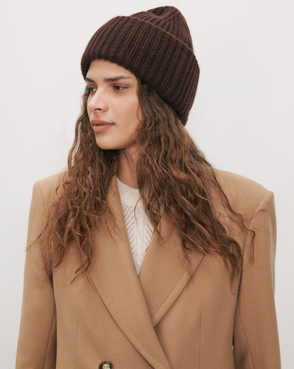 Veronica Beard | Wool-Cashmere Beanie in Dark Brown Espresso