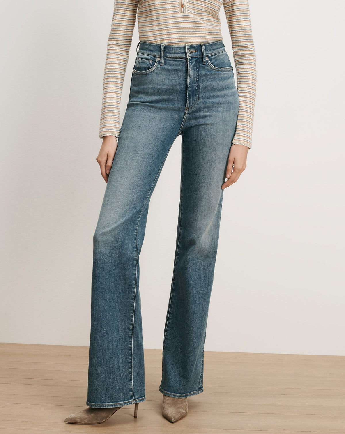 Veronica Beard | Crosbie Slim Wide-Leg Jean in Washed Blue Memory Lane