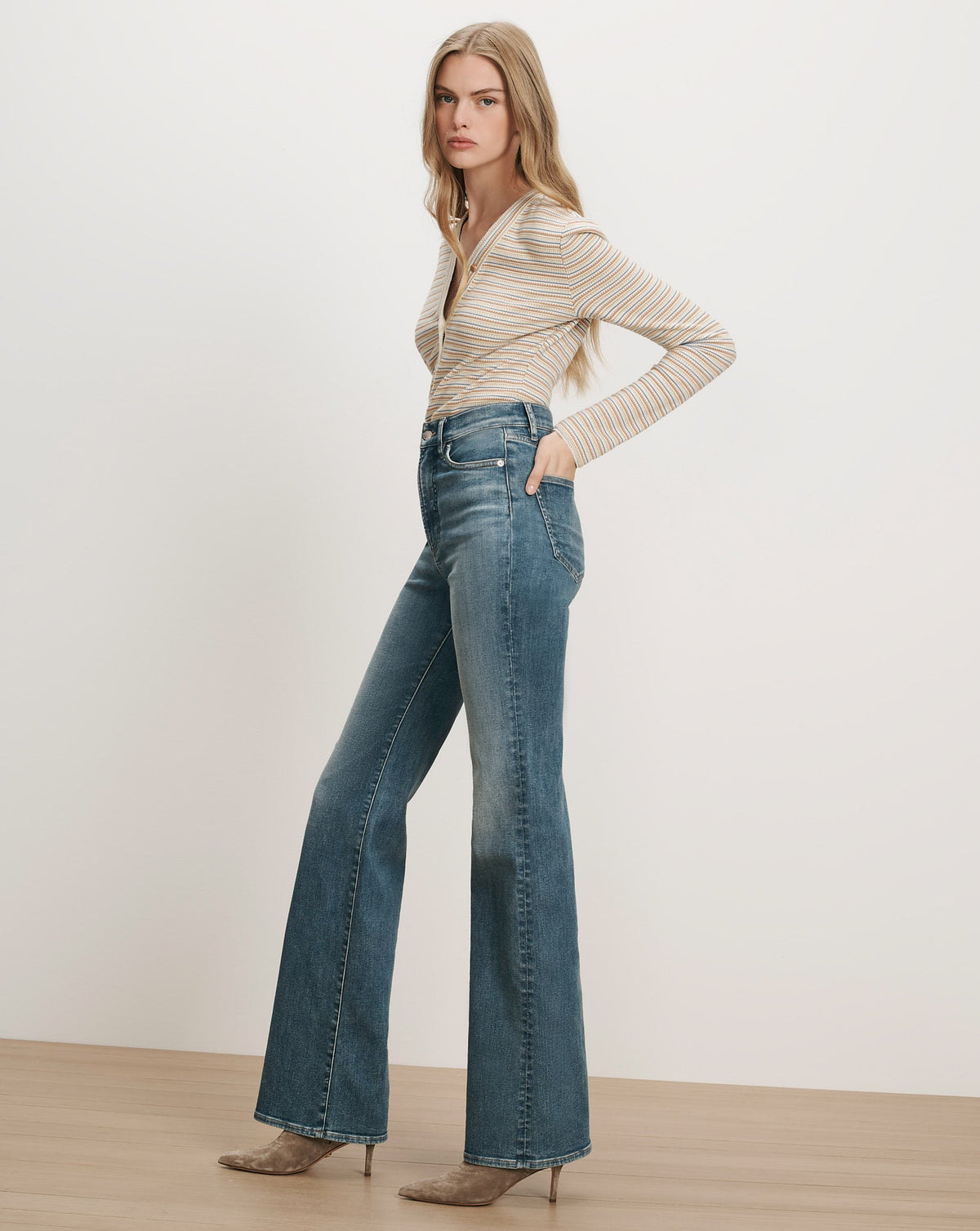 Veronica Beard | Crosbie Slim Wide-Leg Jean in Washed Blue Memory Lane