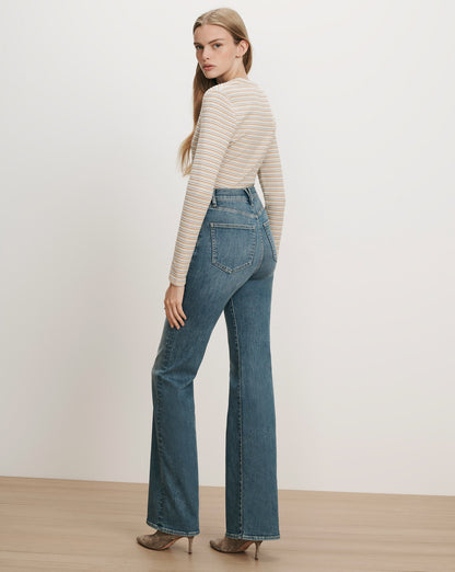 Veronica Beard | Crosbie Slim Wide-Leg Jean in Washed Blue Memory Lane