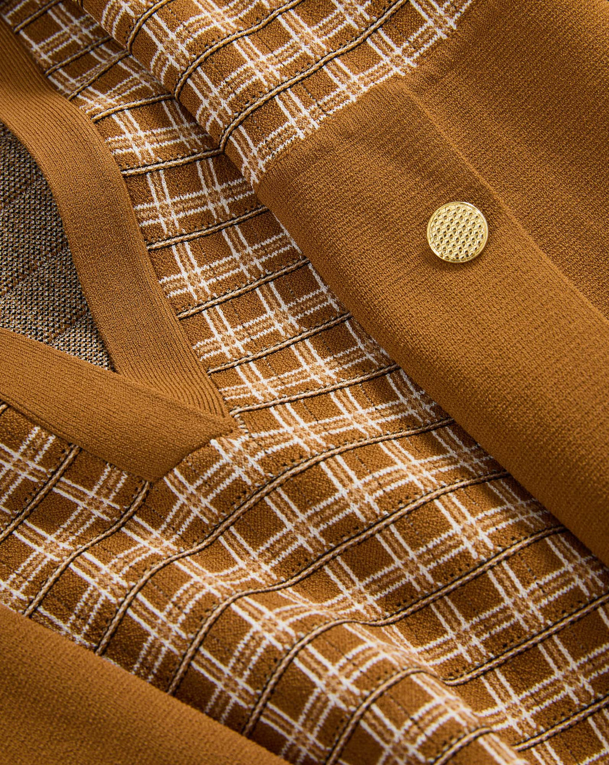 Veronica Beard | Celena Long Sleeve Knit Mini Dress in Tan Plaid Acorn Multi