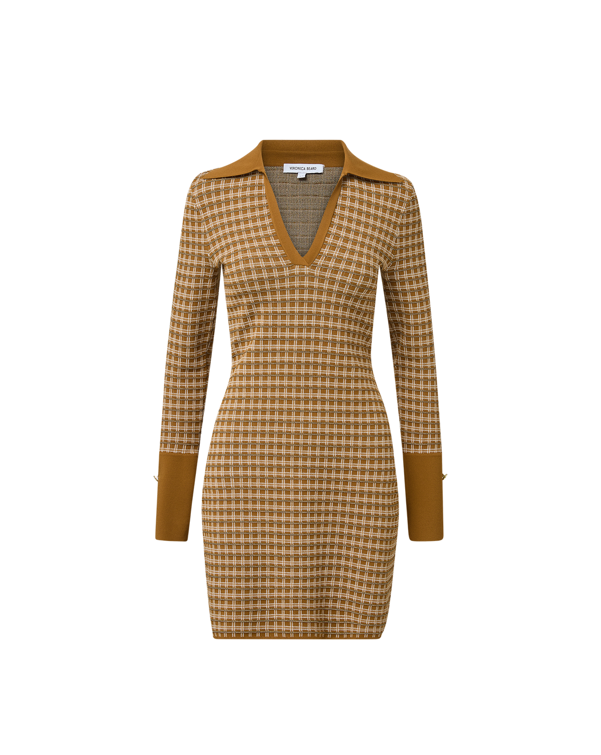 Veronica Beard | Celena Long Sleeve Knit Mini Dress in Tan Plaid Acorn Multi