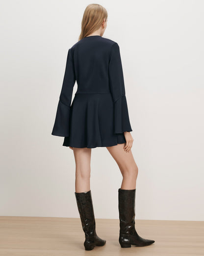 Veronica Beard | Ezri Satin A-Line Mini Dress in Navy Navy