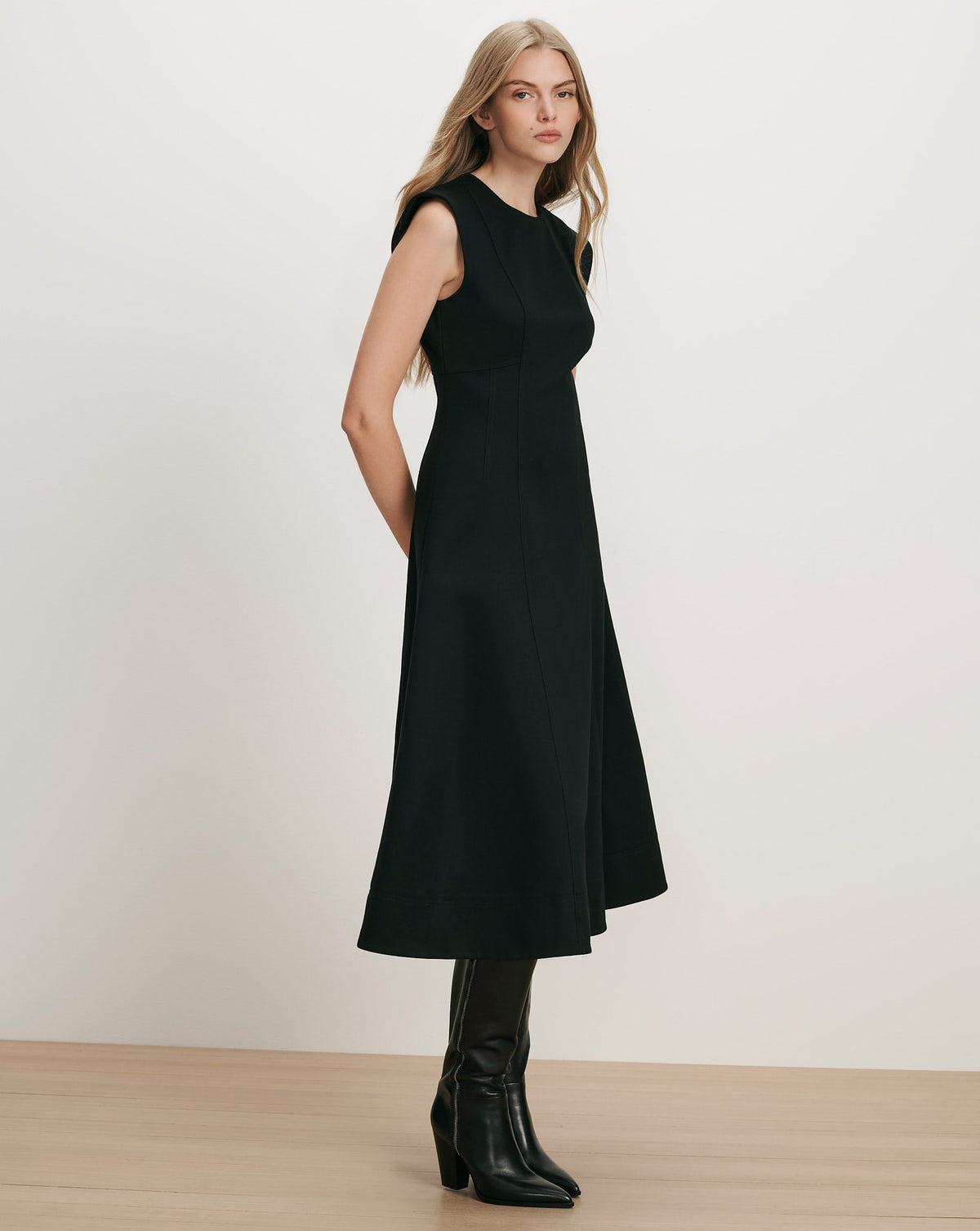 Veronica Beard | Dulce A-Line Cap Sleeve Midi Dress in Black Black