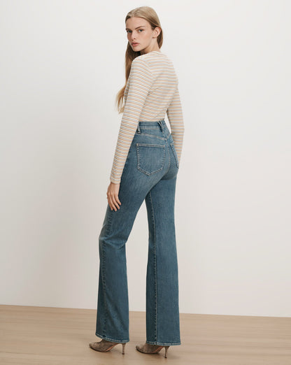 Veronica Beard | Faelan Striped Henley Shirt in Off-White Rust Multi