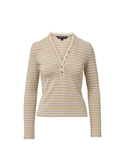 Veronica Beard | Faelan Striped Henley Shirt in Off-White Rust Multi