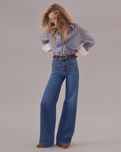 Veronica Beard | Draymond Striped Shirt in Blue River Multi Blue River Multi