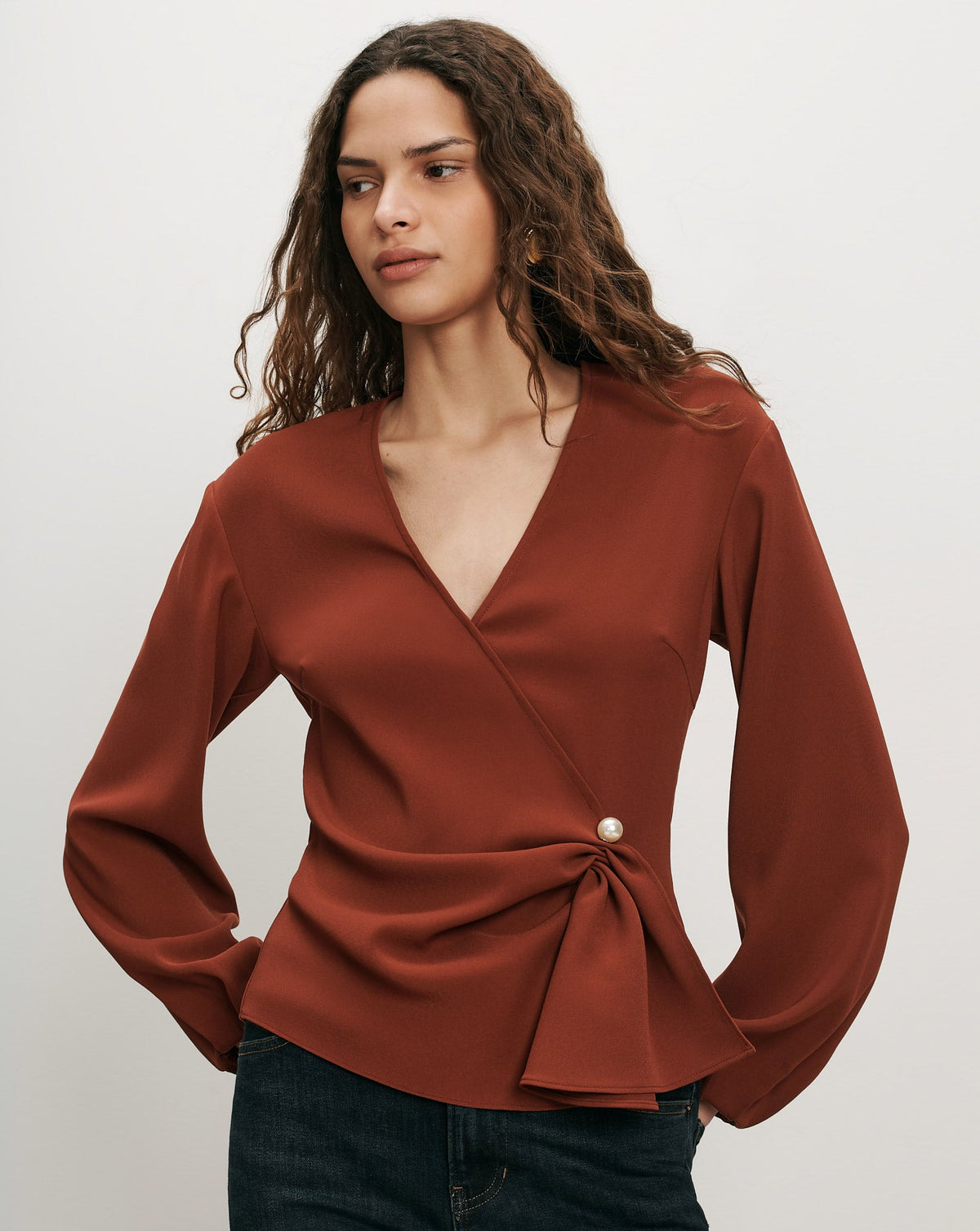 Veronica Beard | Drew Brooch Blouse in Rust Red Rust