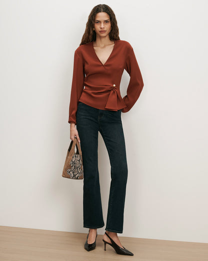 Veronica Beard | Drew Brooch Blouse in Rust Red Rust