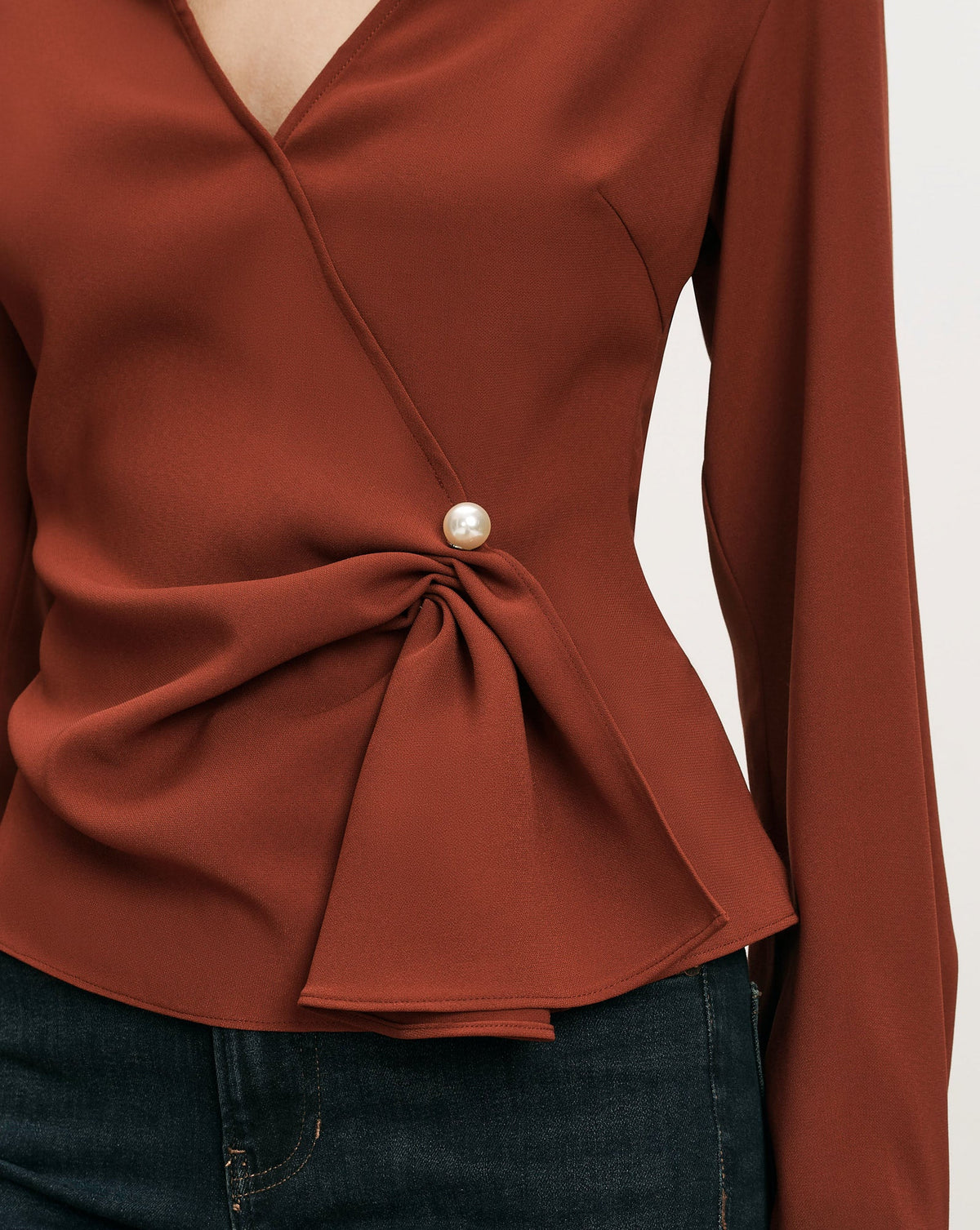 Veronica Beard | Drew Brooch Blouse in Rust Red Rust