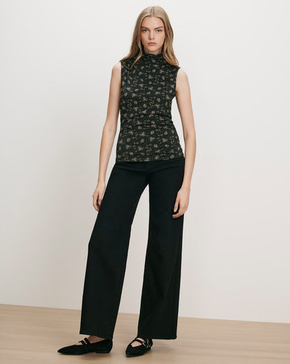 Veronica Beard | Mylie Mock-Neck Tank Top in Black Floral Multi Black Multi