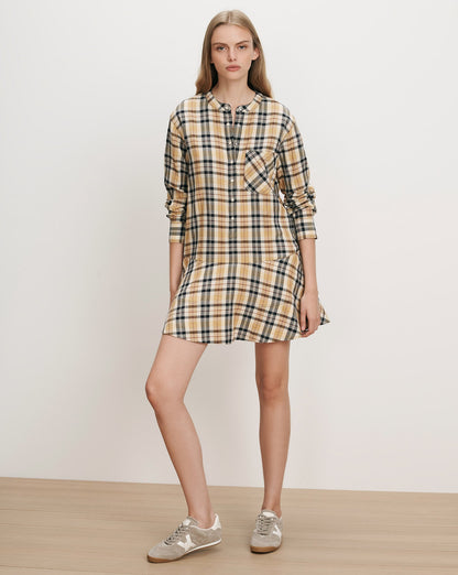 Veronica Beard | Corin Plaid Long Sleeve Mini Dress in Yellow Acorn Multi