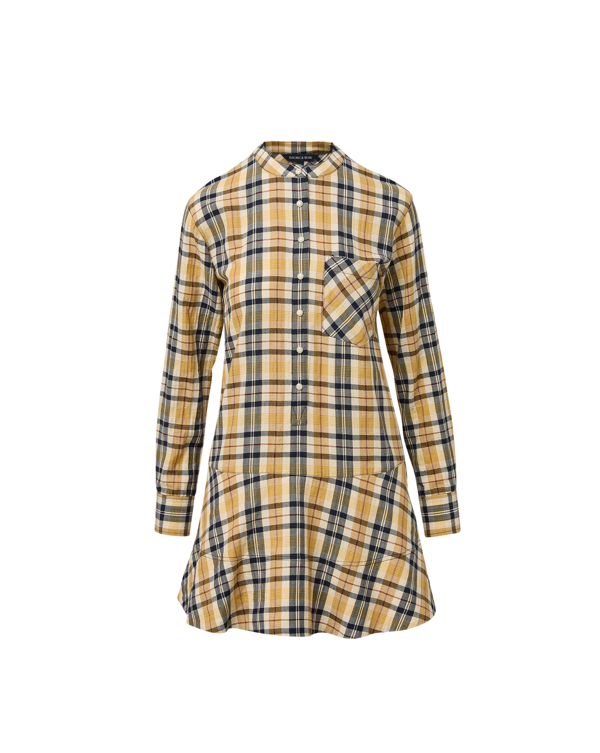 Veronica Beard | Corin Plaid Long Sleeve Mini Dress in Yellow Acorn Multi