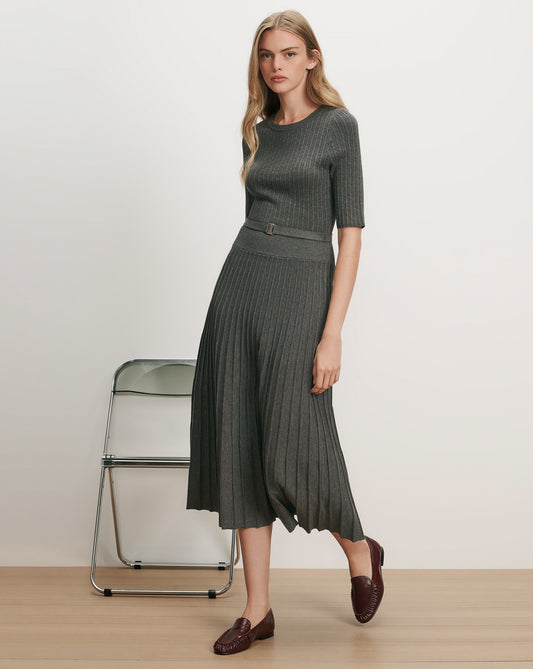 Veronica Beard | Elthea Belted A-Line Midi Dress in Charcoal Heather Grey Charcoal Heather Grey