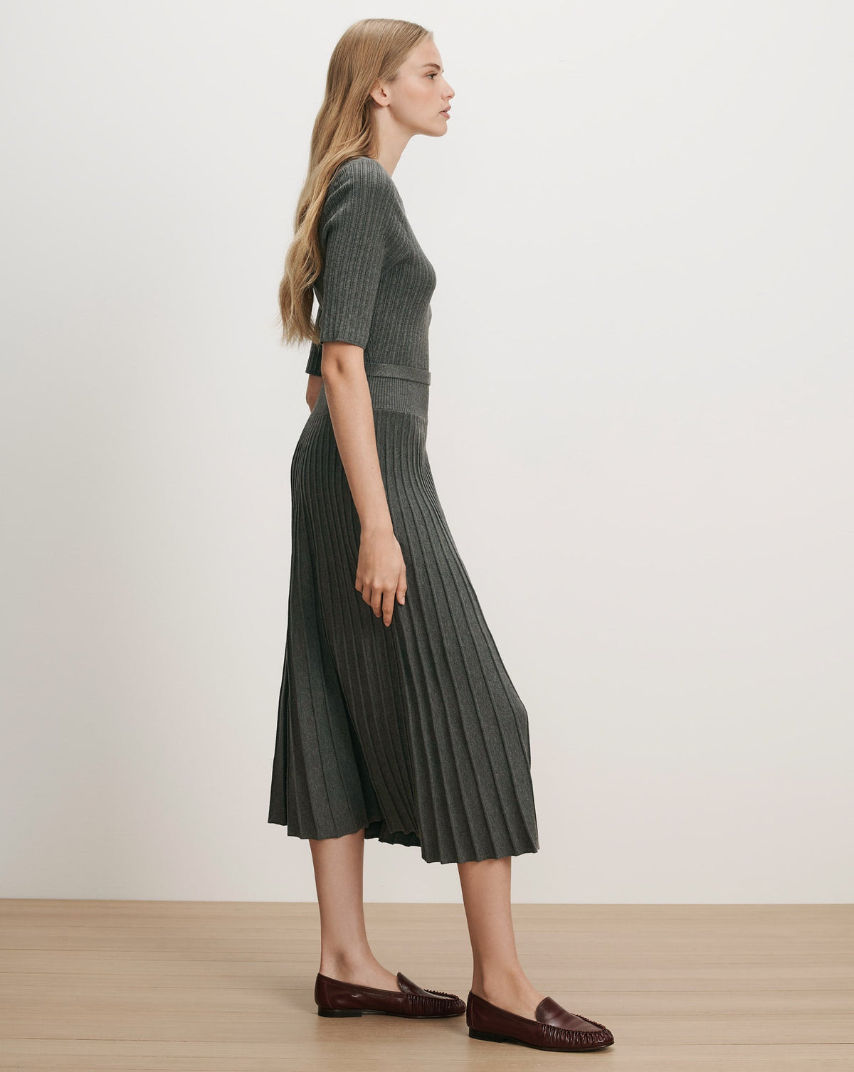 Veronica Beard | Elthea Belted A-Line Midi Dress in Charcoal Heather Grey Charcoal Heather Grey