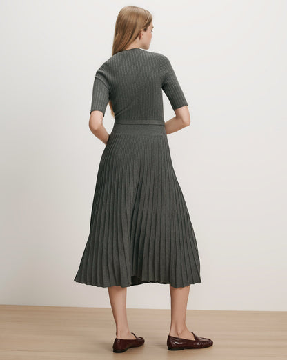 Veronica Beard | Elthea Belted A-Line Midi Dress in Charcoal Heather Grey Charcoal Heather Grey