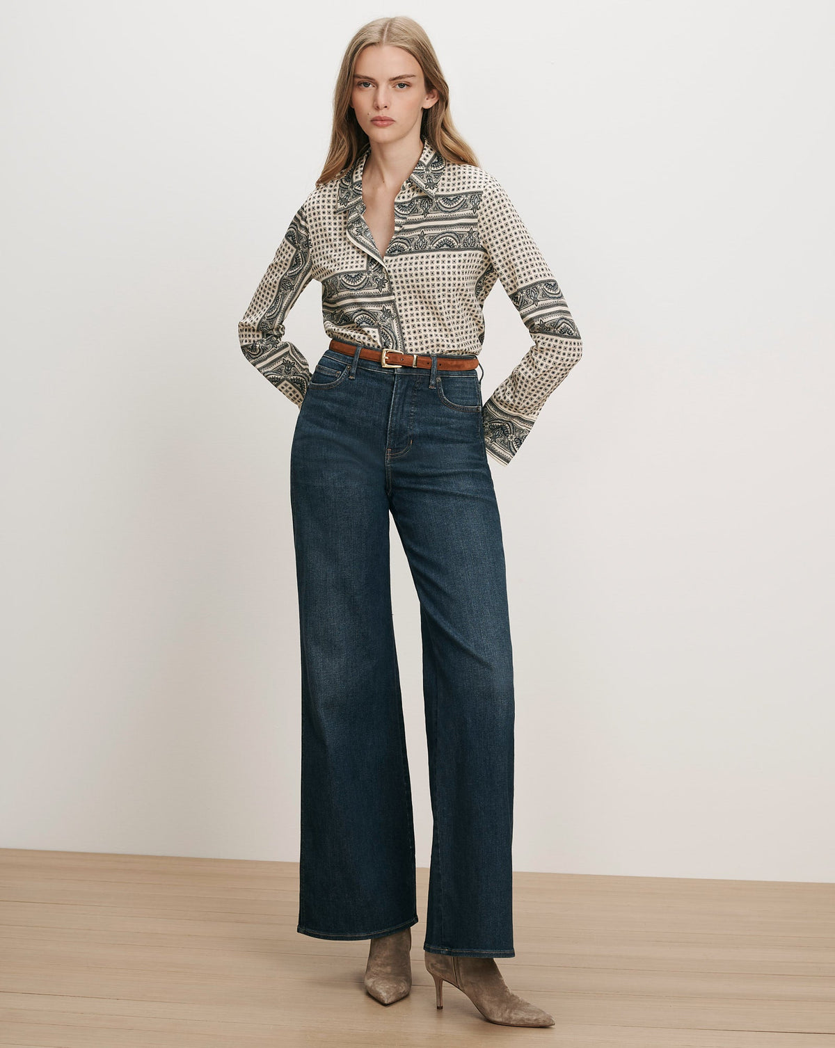 Veronica Beard | Monique Button-Down Blouse in Ecru Scarf Print Multi Ecru Multi