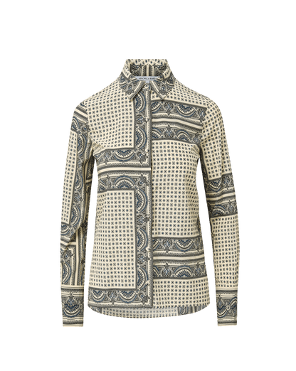 Veronica Beard | Monique Button-Down Blouse in Ecru Scarf Print Multi Ecru Multi