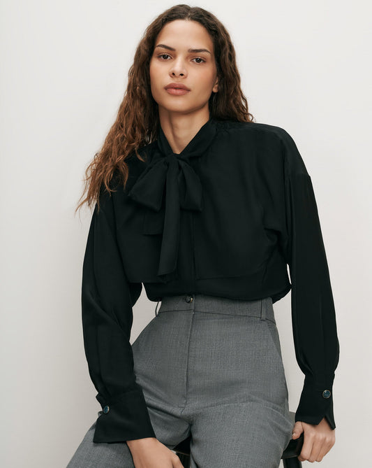 Veronica Beard | Darlis Scarf-Neck Blouse in Black Black