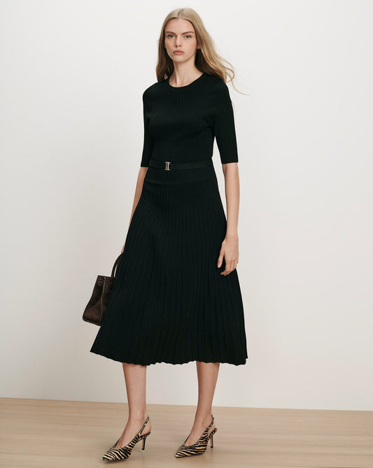 Veronica Beard | Elthea A-Line Belted Midi Dress in Black Black