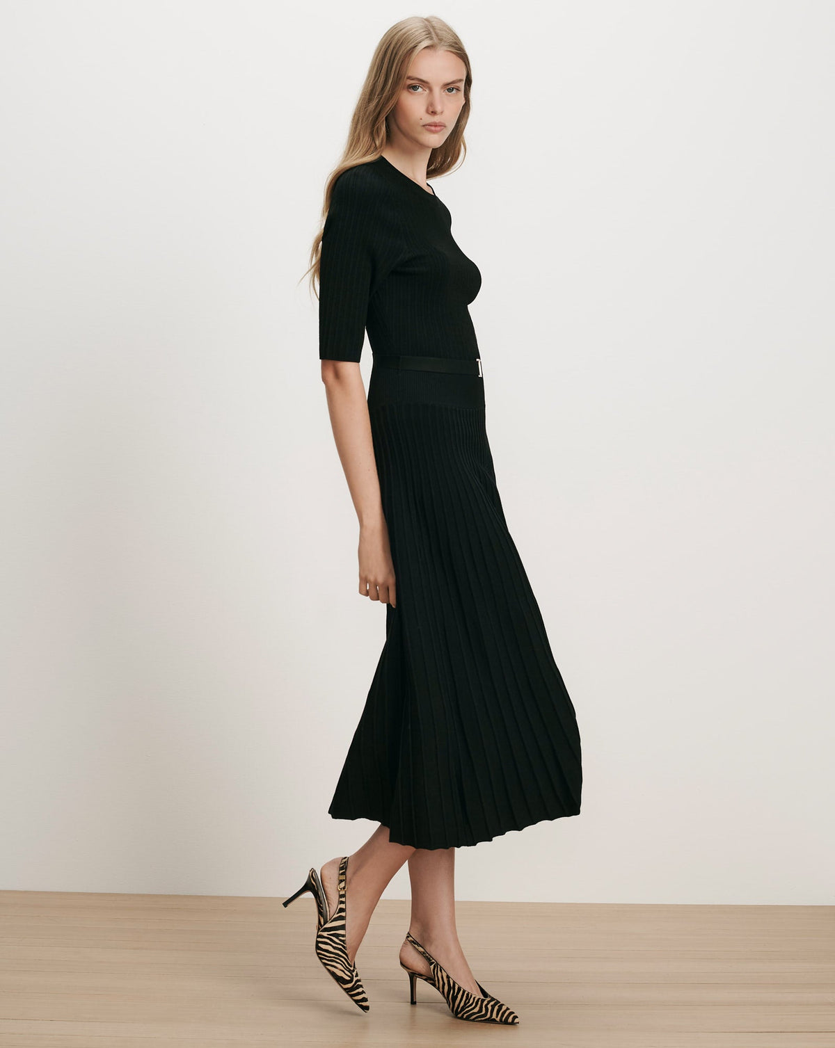 Veronica Beard | Elthea A-Line Belted Midi Dress in Black Black