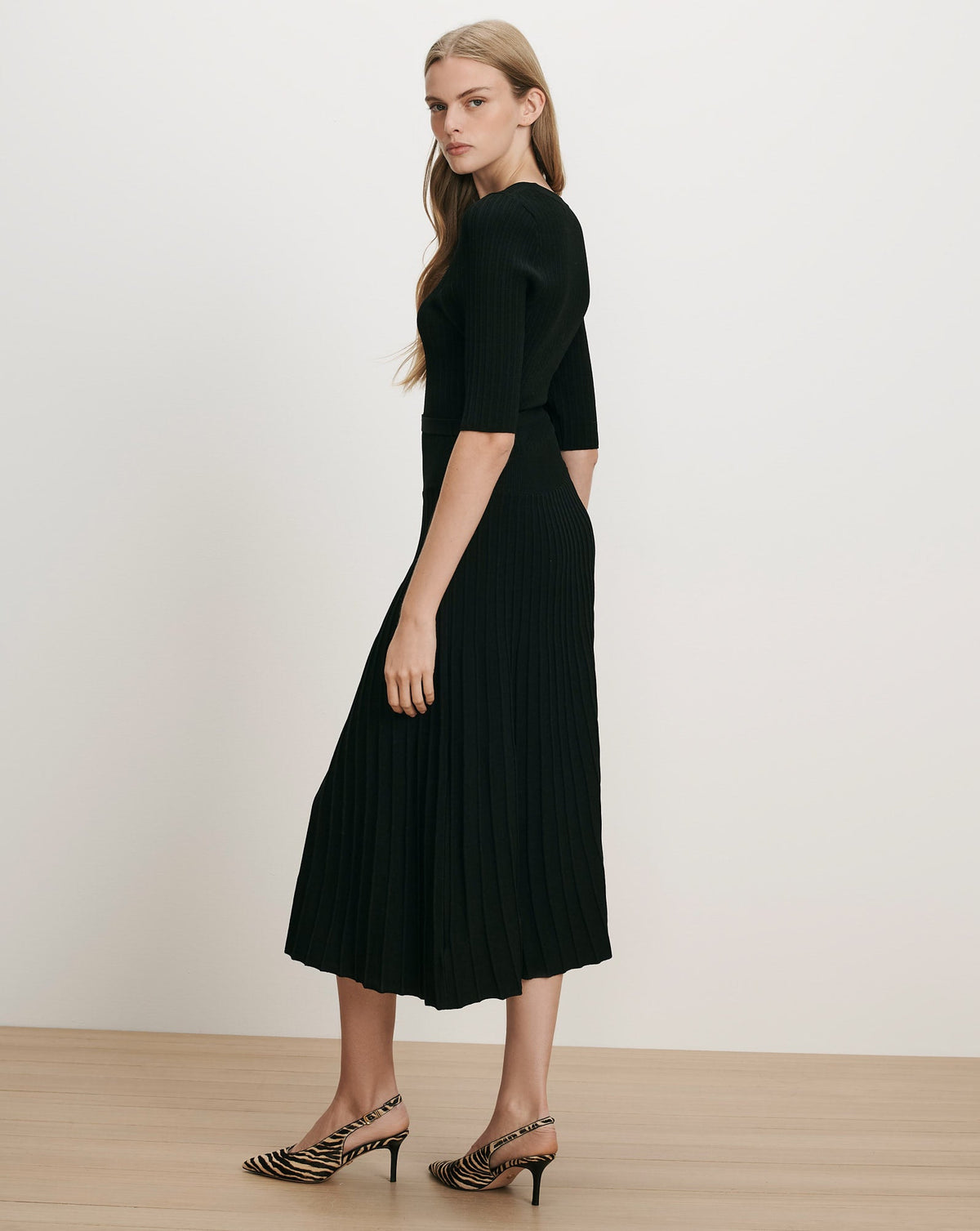 Veronica Beard | Elthea A-Line Belted Midi Dress in Black Black