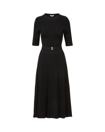 Veronica Beard | Elthea A-Line Belted Midi Dress in Black Black