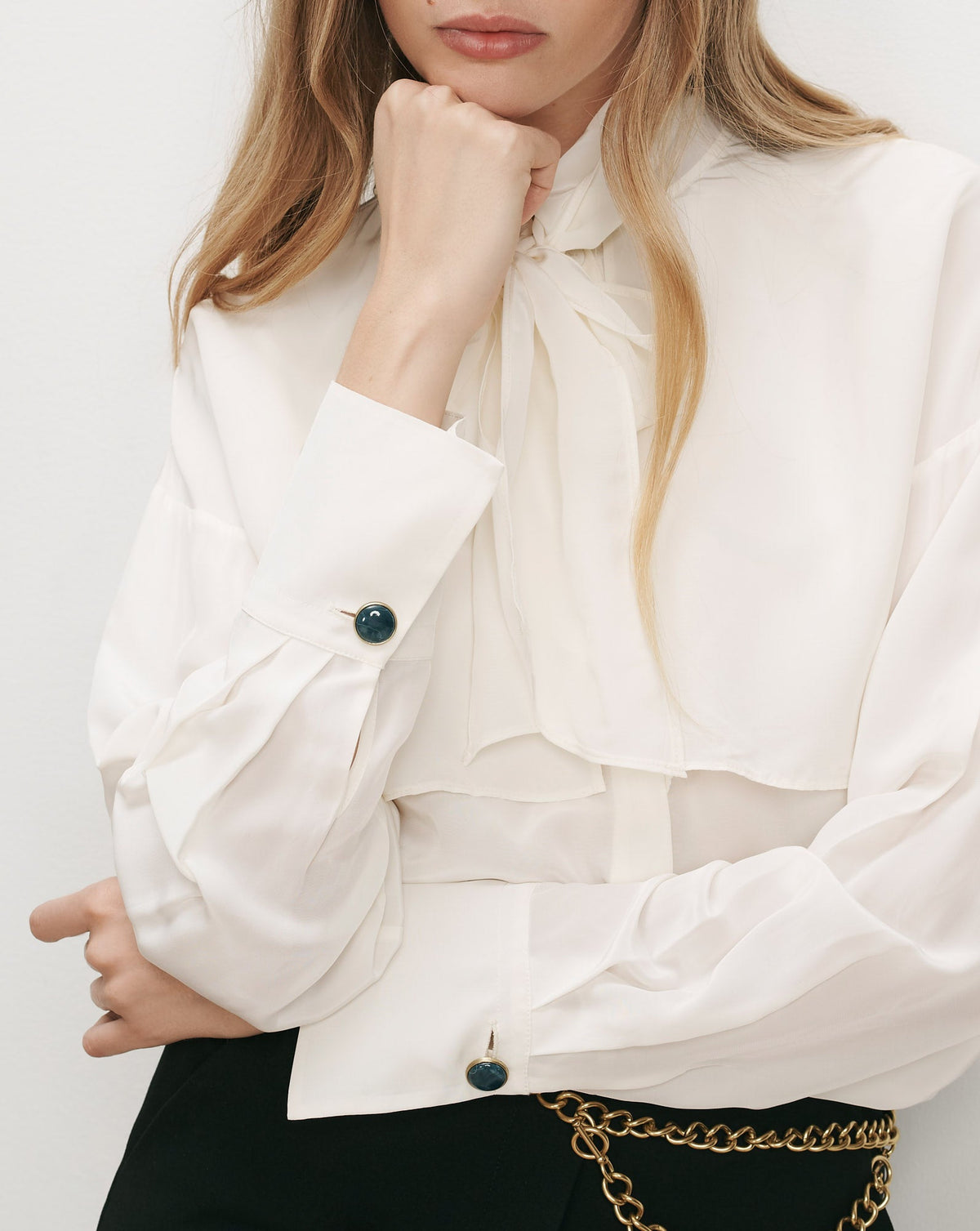 Veronica Beard | Darlis Scarf-Neck Blouse in Dove White Dove White