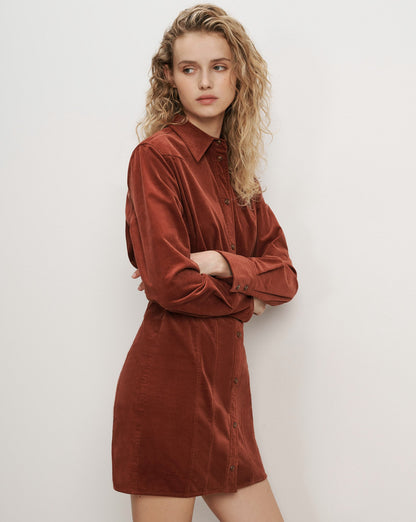 Veronica Beard | Evren Corduroy Mini Dress in Rust Red Rust