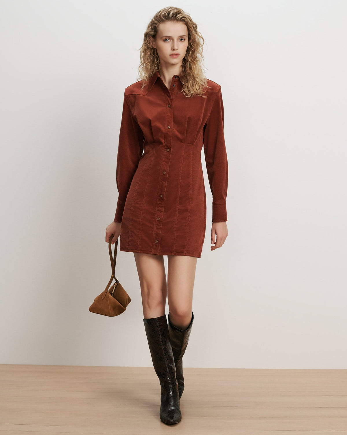 Veronica Beard | Evren Corduroy Mini Dress in Rust Red Rust