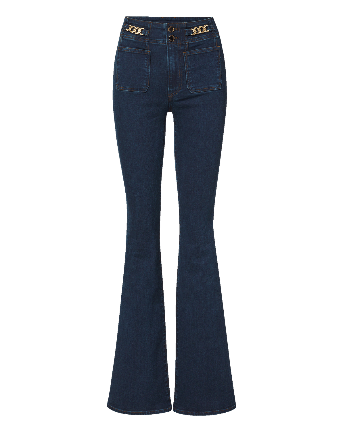 Veronica Beard | Beverly Skinny-Flare Chain-Detail Jean in Dark Blue Midnight Dark Midnight