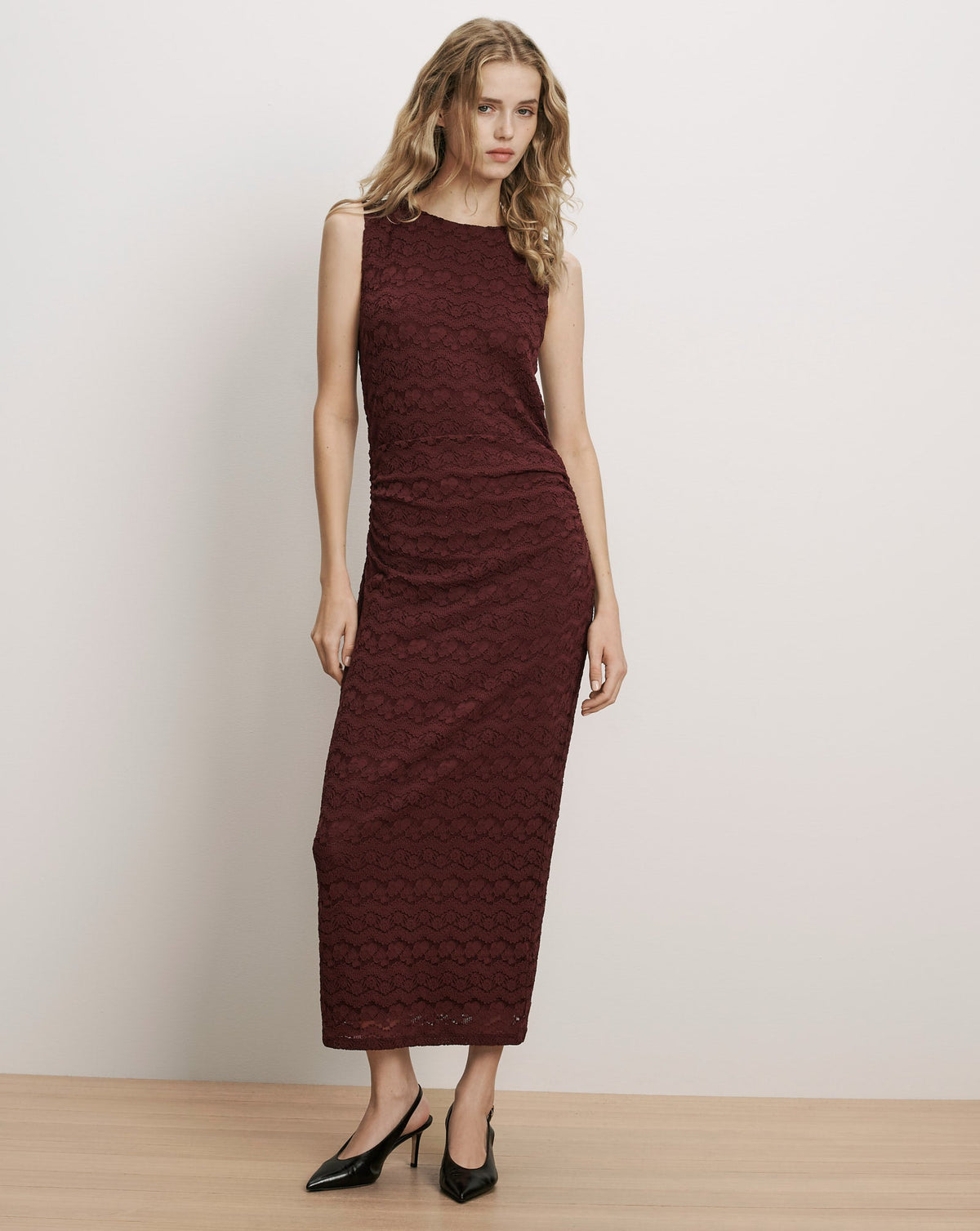 Veronica Beard | Charissa Lace Midi Dress in Burgundy Burgundy