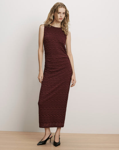 Veronica Beard | Charissa Lace Midi Dress in Burgundy Burgundy