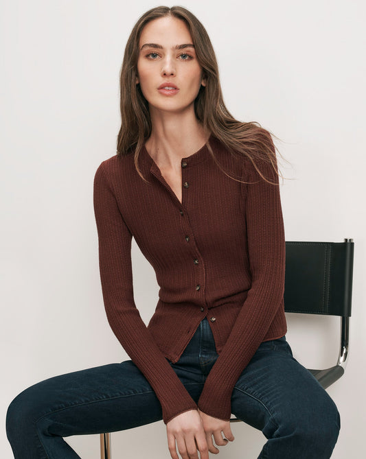 Veronica Beard | Lira Pointelle Cardigan in Burgundy Burgundy