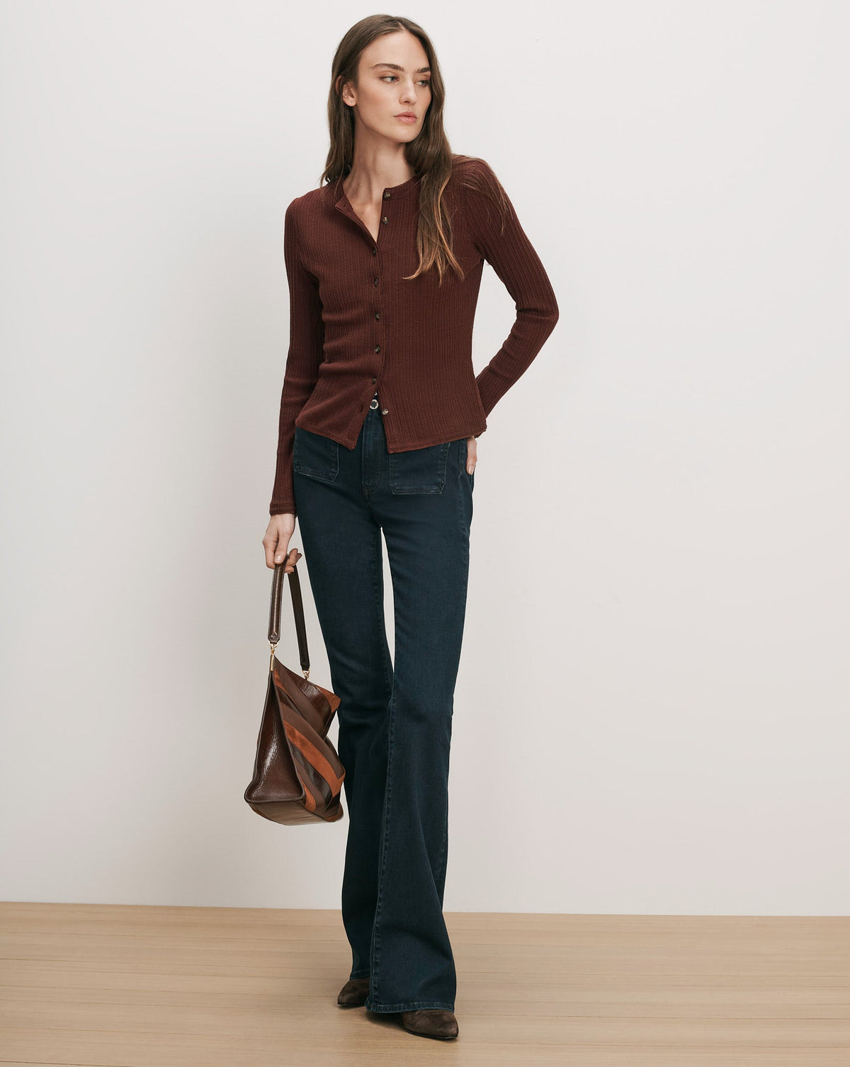 Veronica Beard | Lira Pointelle Cardigan in Burgundy Burgundy