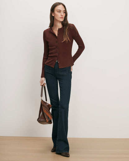 Veronica Beard | Lira Pointelle Cardigan in Burgundy Burgundy