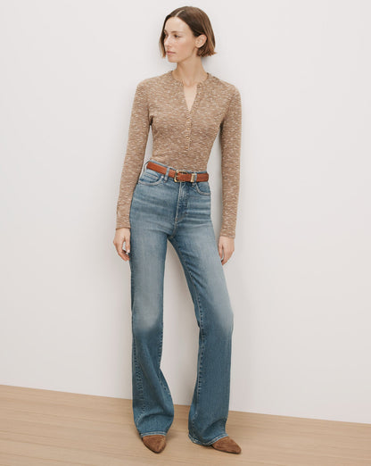 Veronica Beard | Drexler Henley Top in Tan Melange Acorn Melange