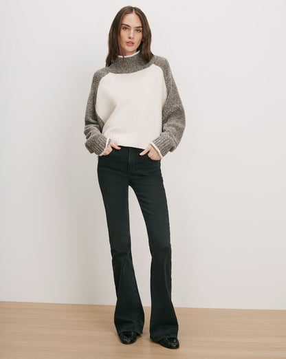 Veronica Beard | Malachi Mock-Neck Sweater in White & Grey Raglan Oatmeal Melange Multi Oatmeal Melange Multi