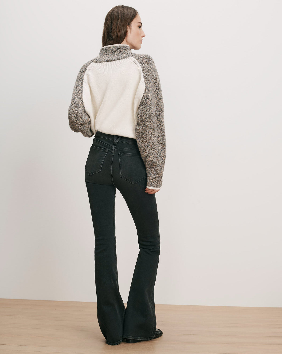 Veronica Beard | Malachi Mock-Neck Sweater in White & Grey Raglan Oatmeal Melange Multi Oatmeal Melange Multi