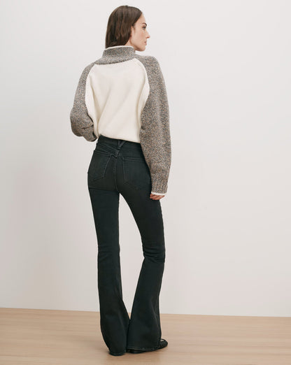 Veronica Beard | Malachi Mock-Neck Sweater in White & Grey Raglan Oatmeal Melange Multi Oatmeal Melange Multi