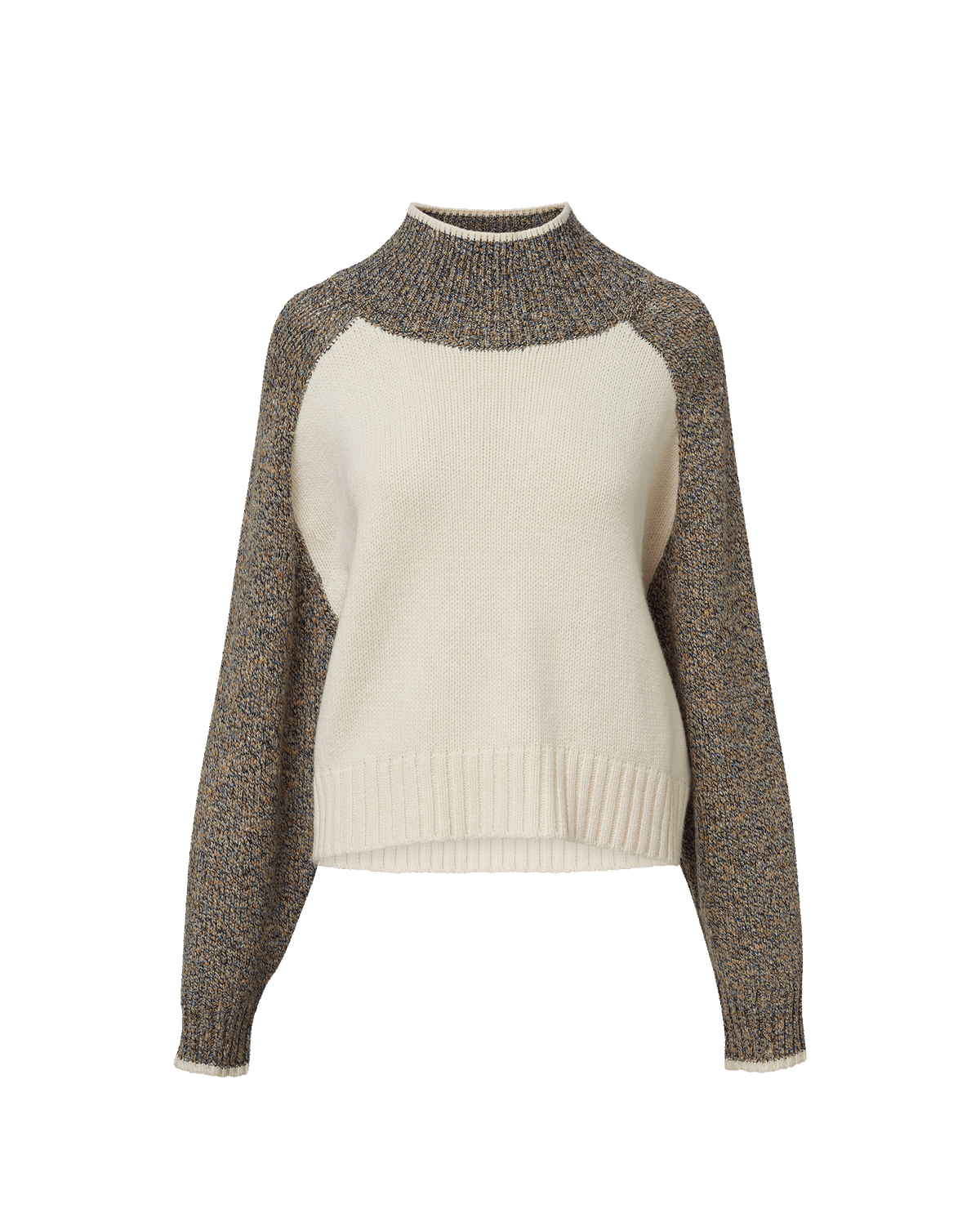 Veronica Beard | Malachi Mock-Neck Sweater in White & Grey Raglan Oatmeal Melange Multi Oatmeal Melange Multi
