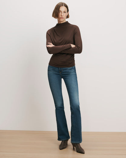 Veronica Beard | Mylie Mock-Neck Top in Dark Brown Espresso