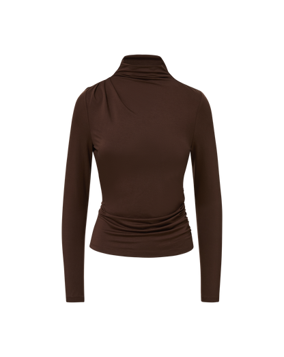 Veronica Beard | Mylie Mock-Neck Top in Dark Brown Espresso