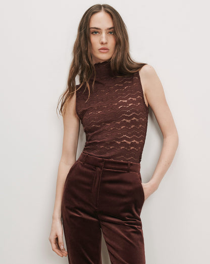 Veronica Beard | Alora Mock-Neck Lace Top in Burgundy Burgundy