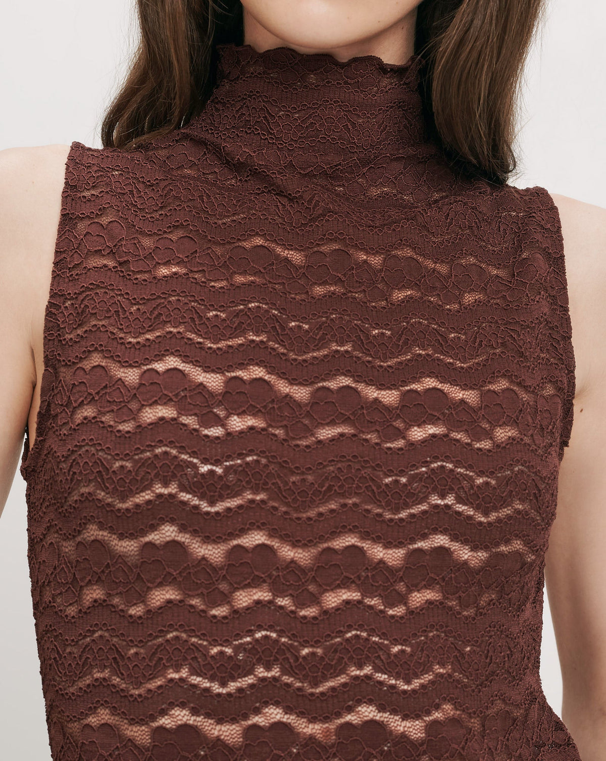 Veronica Beard | Alora Mock-Neck Lace Top in Burgundy Burgundy