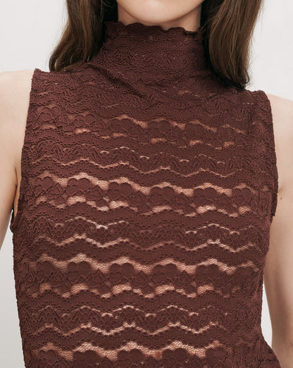 Veronica Beard | Alora Mock-Neck Lace Top in Burgundy Burgundy
