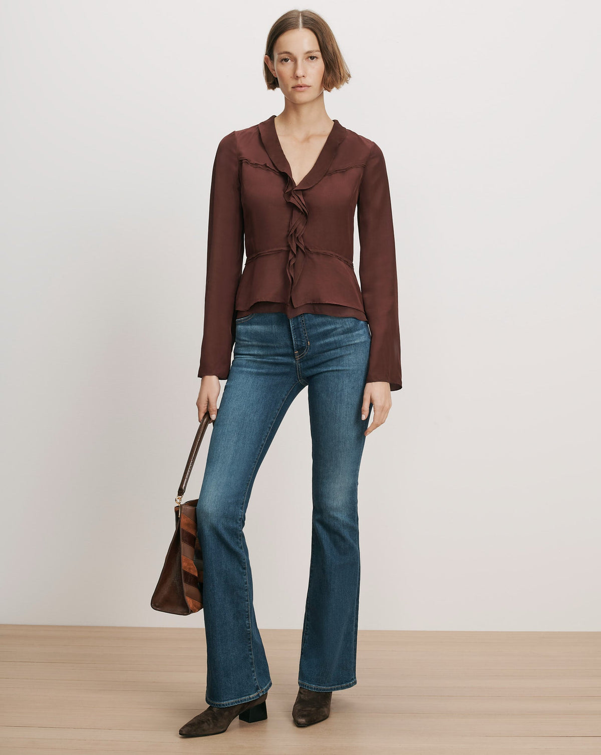 Veronica Beard | Loralynn Ruffled Blouse in Burgundy Burgundy