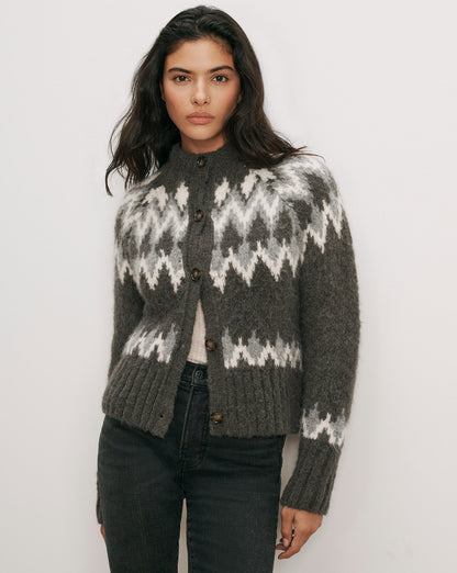 Veronica Beard | Christina Fair Isle Cardigan in Green Alpaca Blend Shadow Multi Green Shadow Multi
