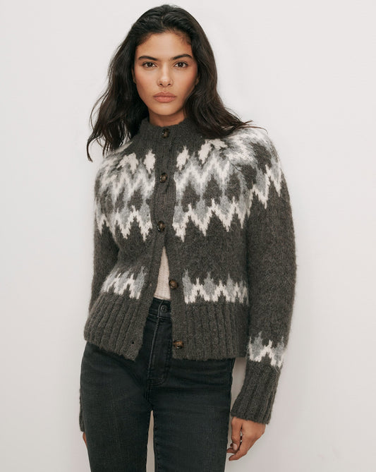 Veronica Beard | Christina Fair Isle Cardigan in Green Alpaca Blend Shadow Multi Green Shadow Multi